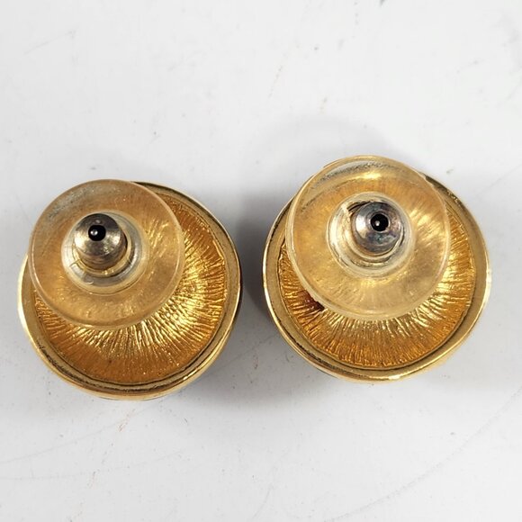 Monet Gold Black Stripe Earrings Enamel Post Pierced Ears VTG Costume Jewelry - Picture 4 of 8